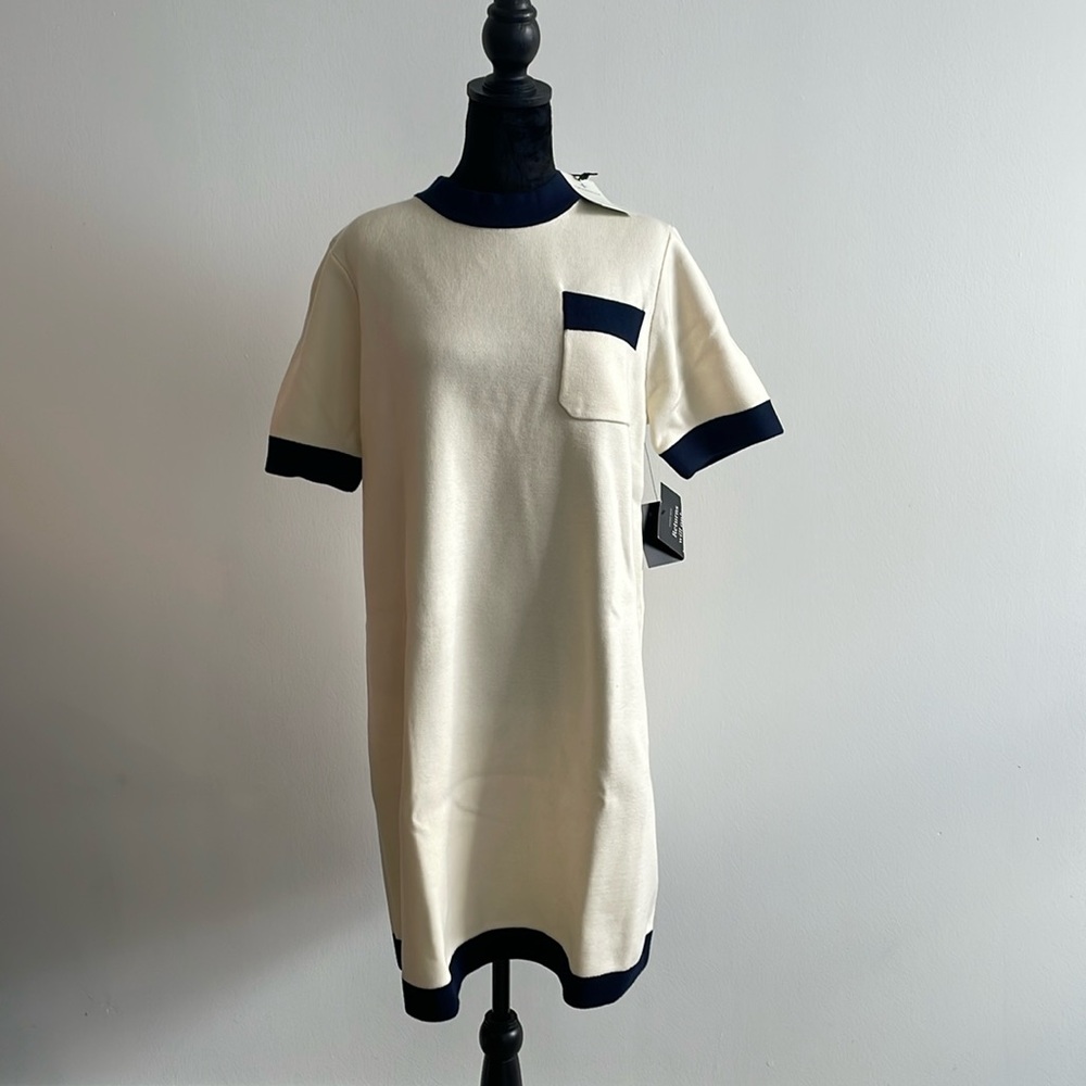 Tuckernuck Cream and Navy short Sleeve relaxed fit dress.